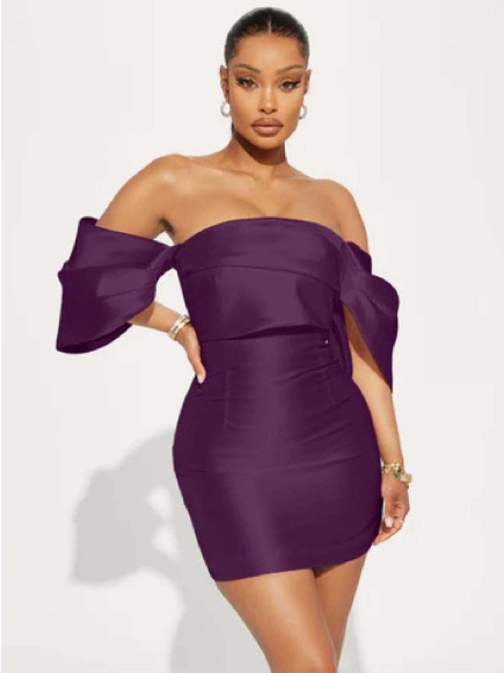 Allison Taffeta Off-Shoulder Plum Mini Dress NEW 🏷️